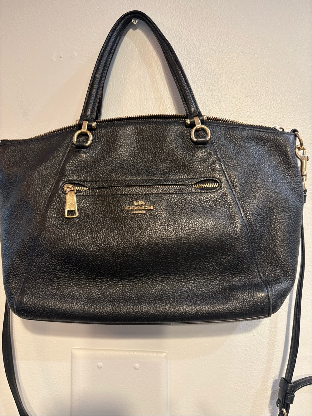 Coach Black Leather Satchel Bag with Gold Hardware